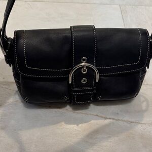 Vintage Coach Black Leather Soho Shoulder Bag with Silver Buckle